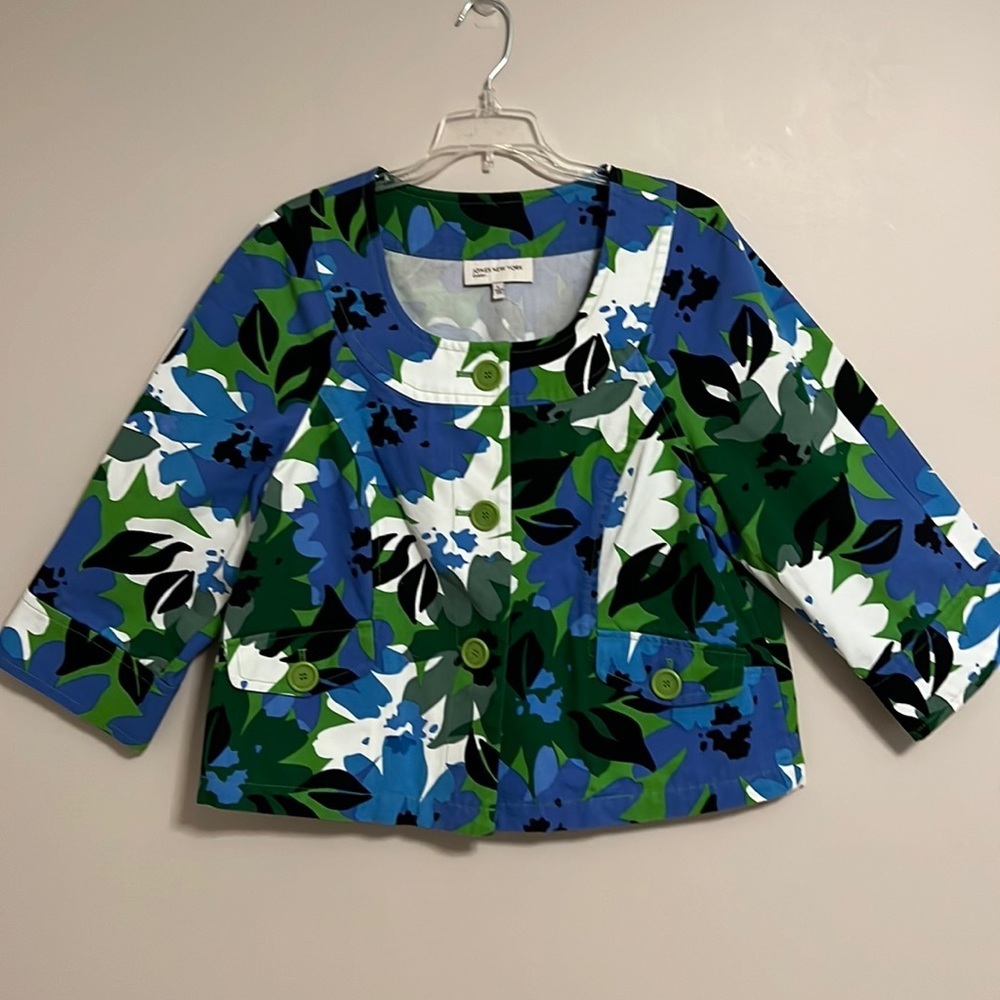Jones Ny Large Blue Floral Crop Jacket/Blazer